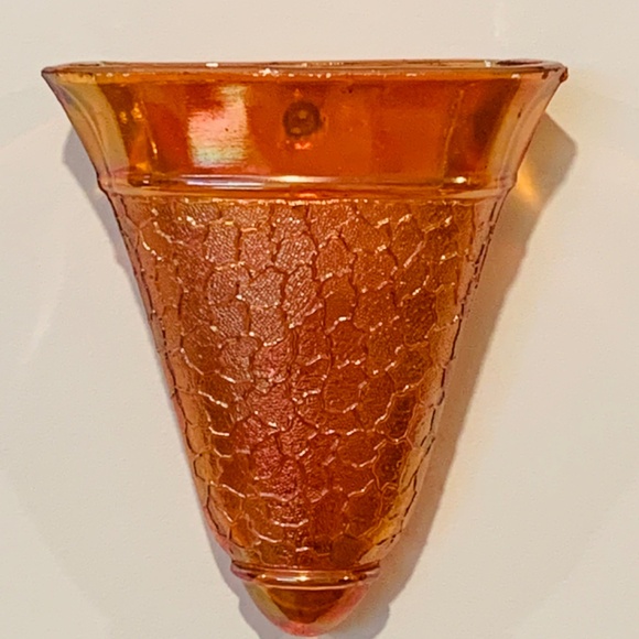 Vintage Carnival Glass Wall Pocket, Iridescent Orange - Picture 6 of 6